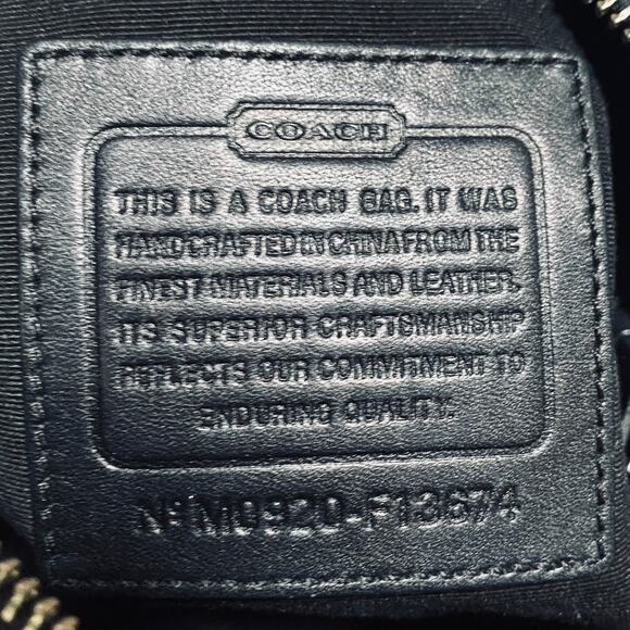 Vintage Y2k Coach Signature Stripe Logo Shoulder Bag Zip Top Canvas Black Gray - Picture 11 of 16